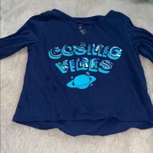 kids blue cosmic vibes long sleeved shirt.